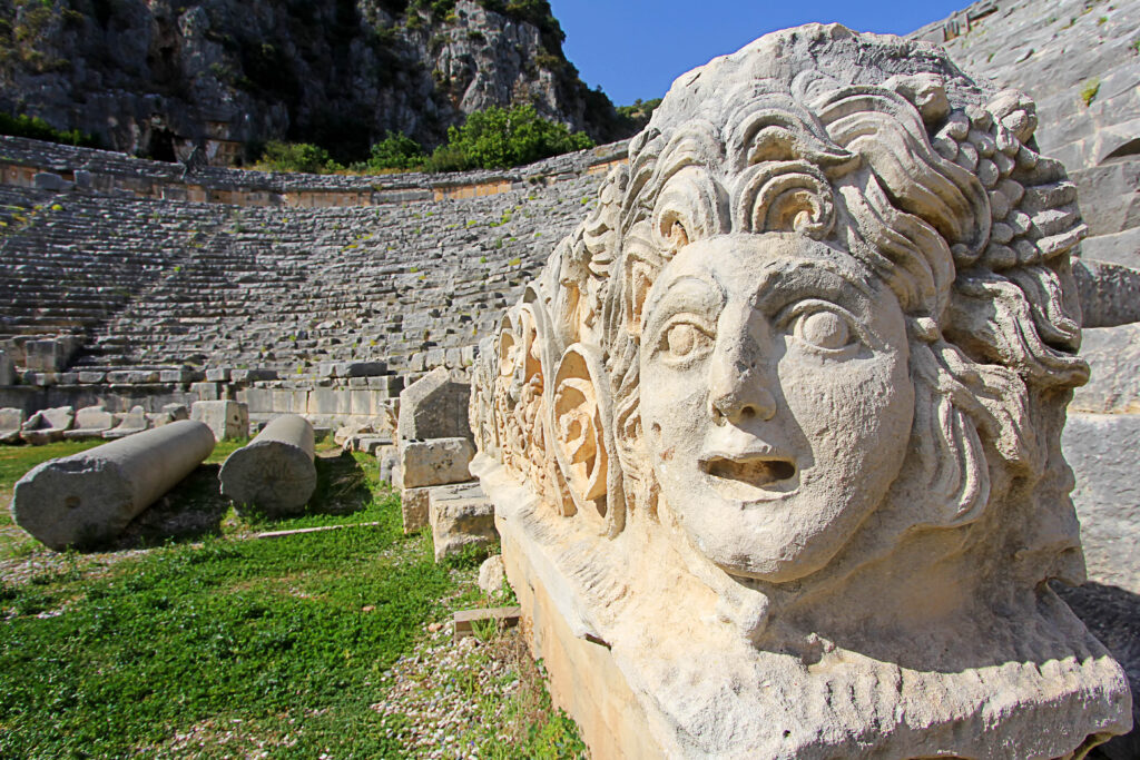 Rock monument statue sculpture art temple ruins Turkey carving archaeological site Antalya ancient history Myra Demre
